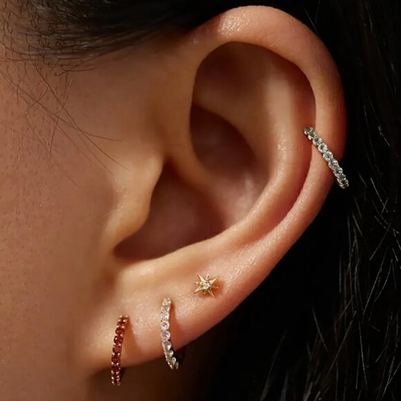 Birthstone Huggie Hoop Earrings - October Opal - Picture 2 of 8